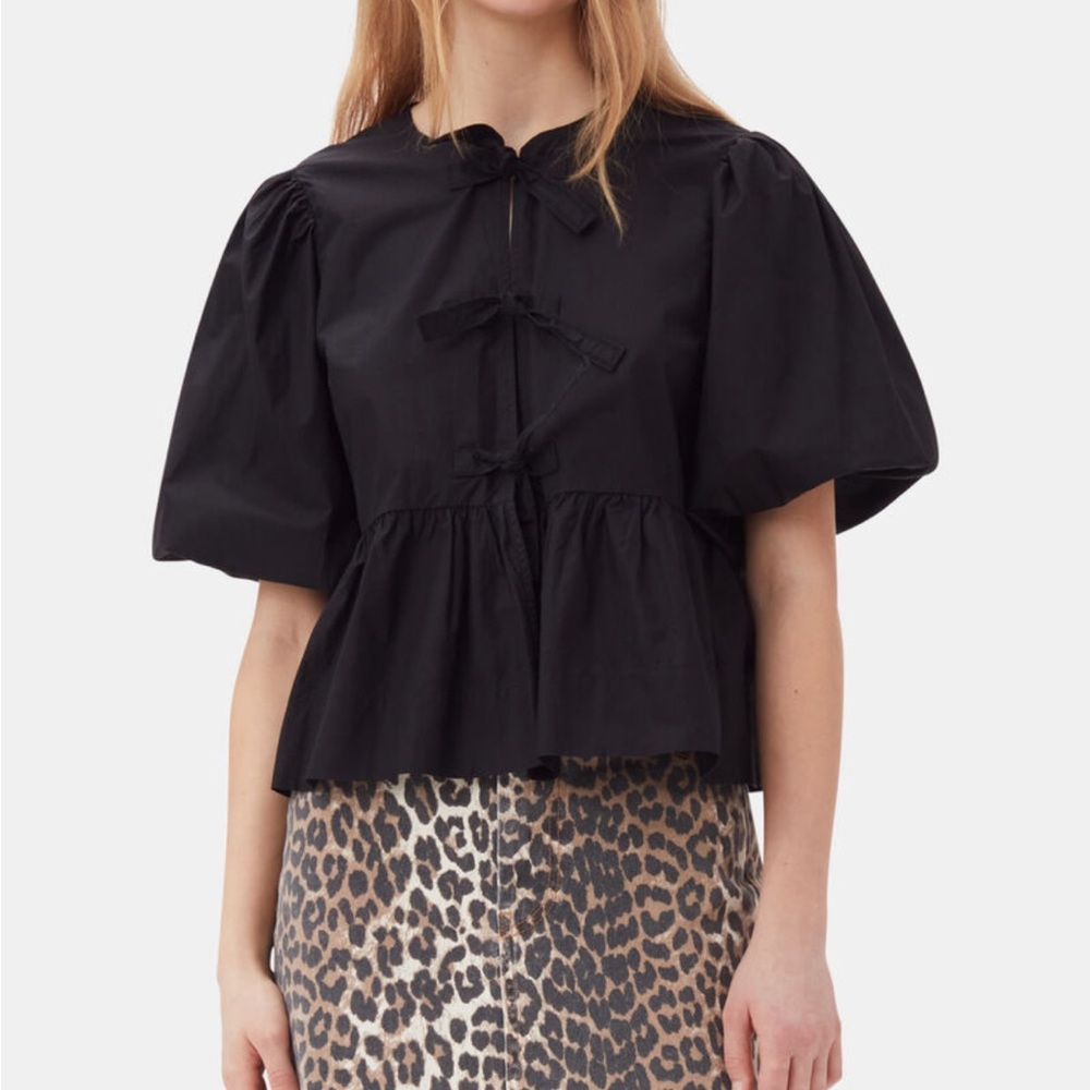 Ganni Cotton Poplin Tie Top